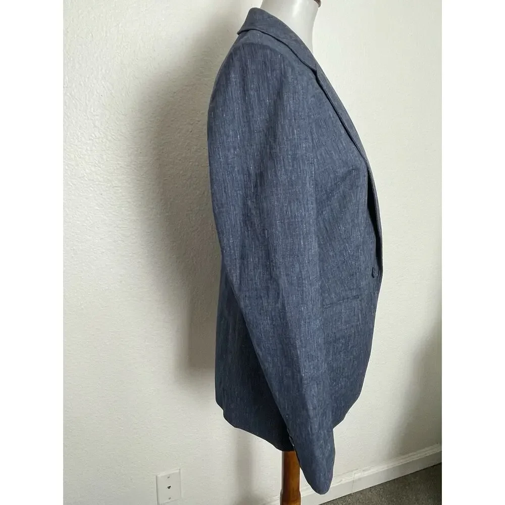 Michael Kors Blazer Chambray Single Breast Stretch Blue Fall Classic